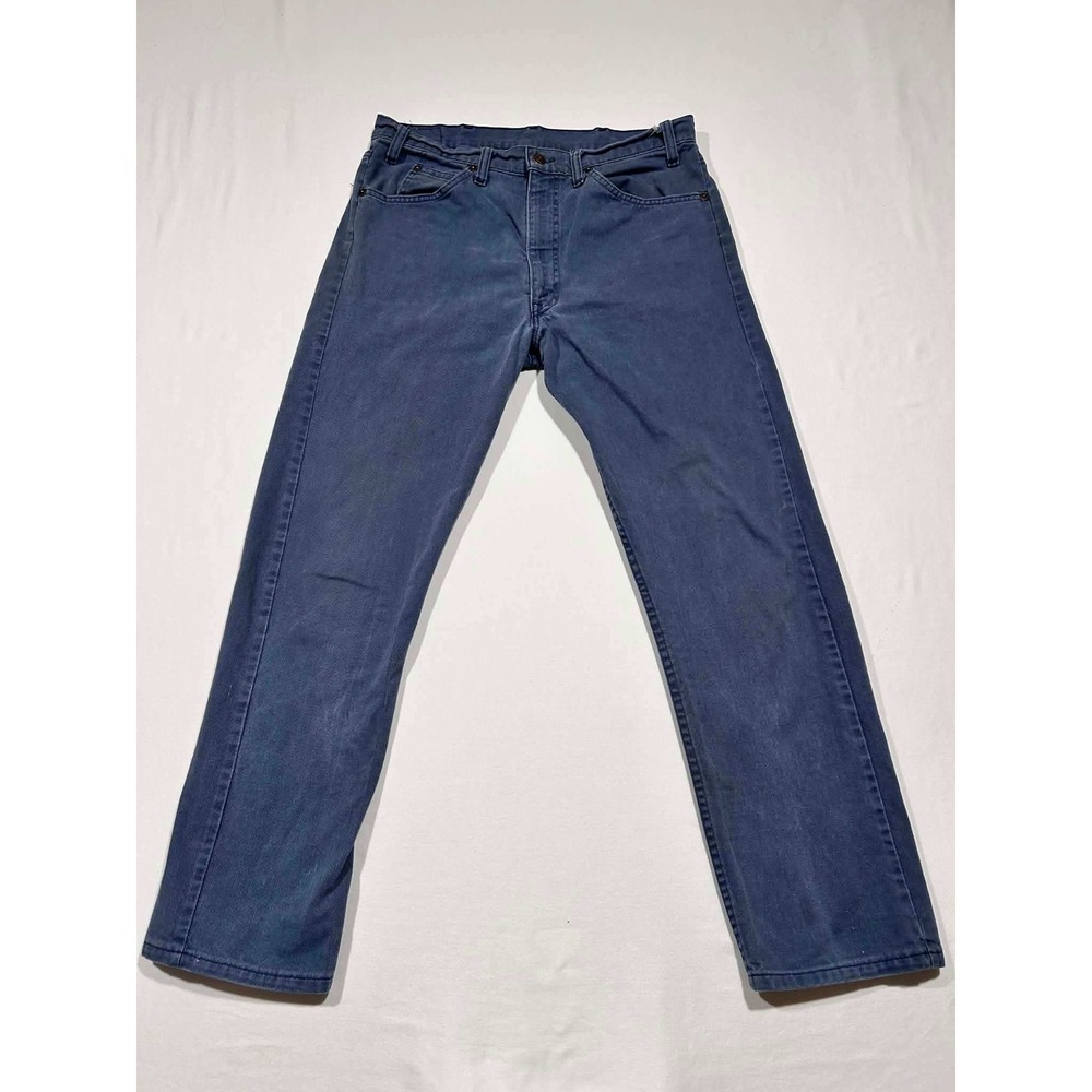 Vintage 80s Levis 505 Regular Fit Straight Leg Jeans Navy Blue White Tab 34x30